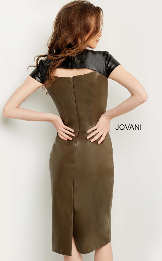 Jovani 09584 Black Olive Cap Sleeve Knee Length Contemporary Dress